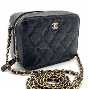 Authentic CHANEL Black Caviar Mini Camera Bag GHW